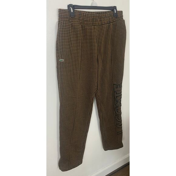 Unisex Lacoste L!VE houndstooth plaid fleece drawstring baggy sweatpants L - Picture 2 of 7